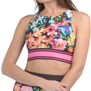 JOHNNY WAS NWT Bee Active Cross Hem Floral Botanical Sports Bra XS
